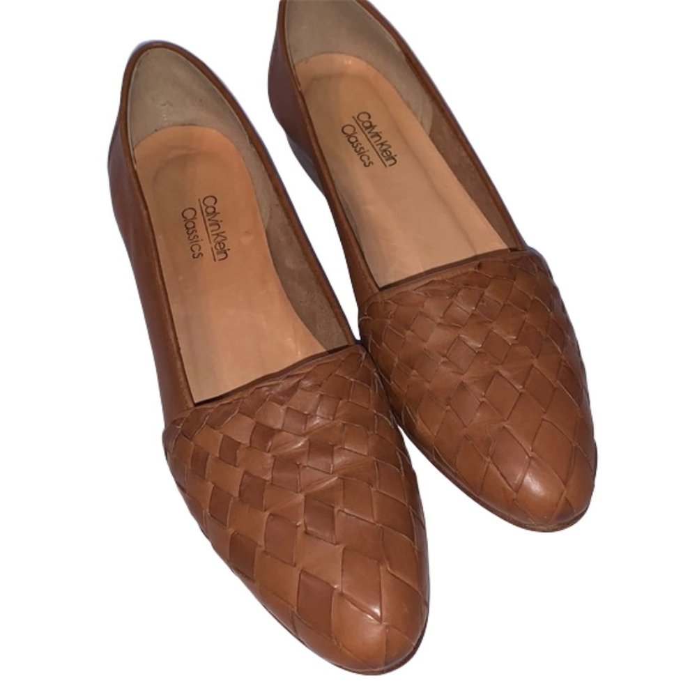Calvin Klein True Leather Woven Trotters Ballet Flats Made in Italy 7.5 Women's